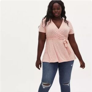 Torrid 4X Blush Dot Crepe Peplum Top NWT